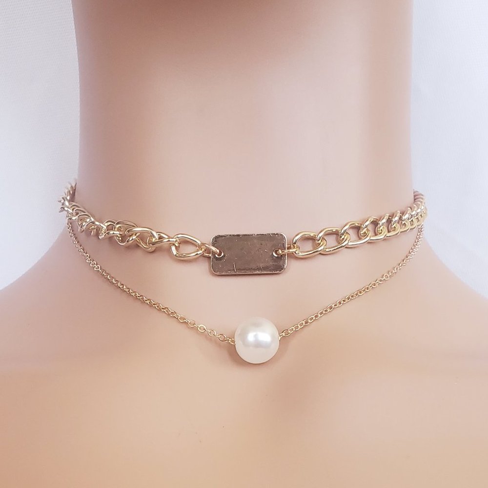 Layered Gold Pearl Necklace